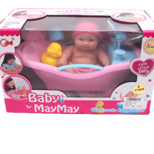 Muñeca con bañera y accesorios