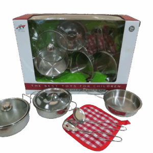 Set de ollas y utensilios de metal, 8 piezas