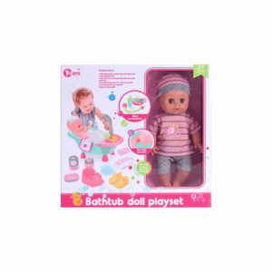 Muñeca de 35 cms. con bañera, pelela y accesorios